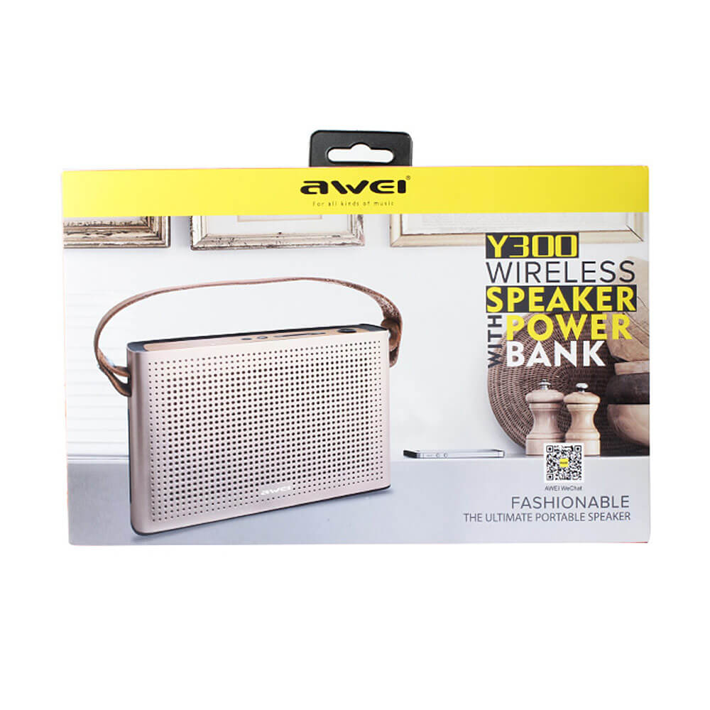 Original Awei Y300 Mini Wireless Bluetooth V4.0 Speaker Outdoor Handfree Metal Speraker with Handle - Gold