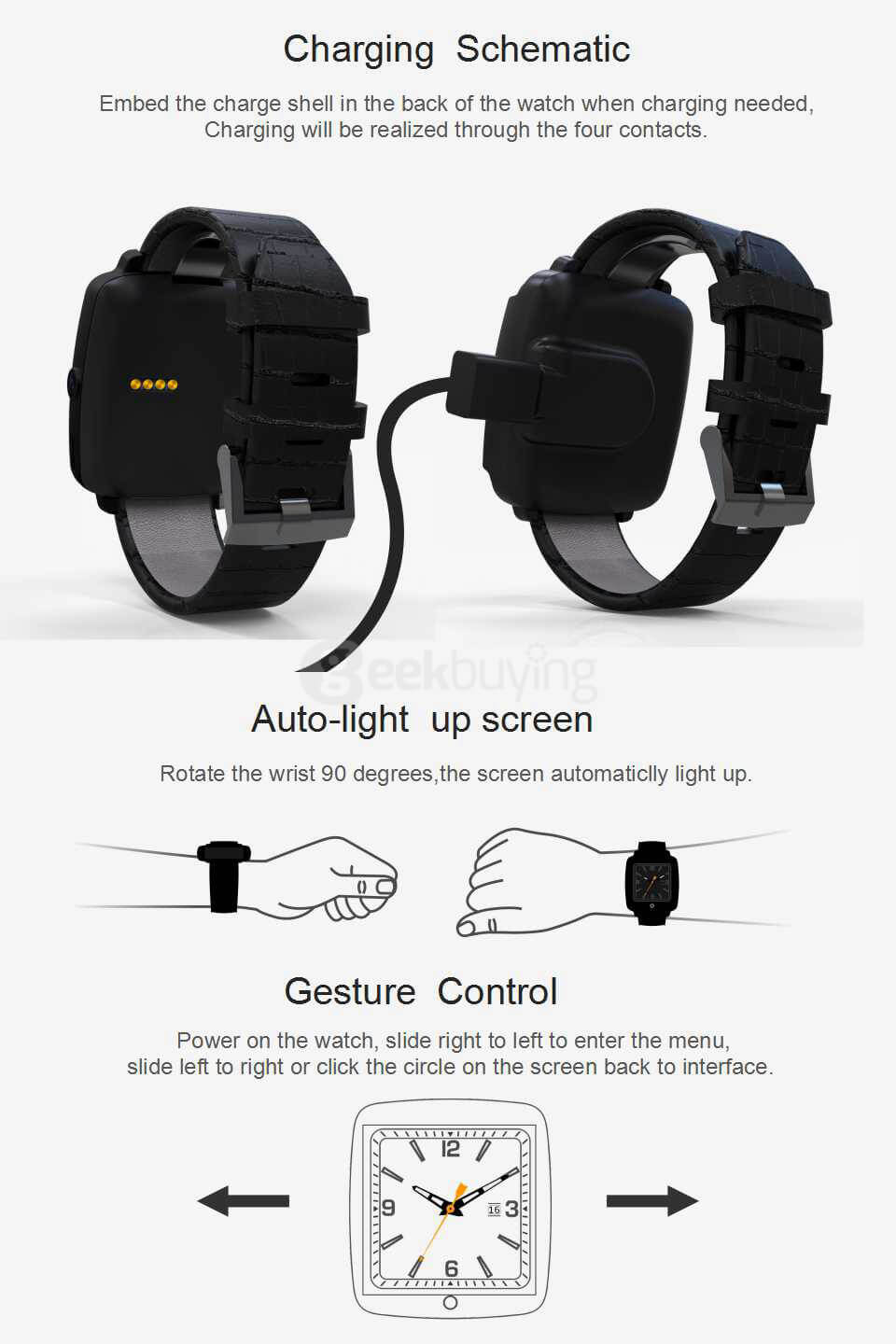 Uwatch U11C MTK2502 Bluetooth GSM Smart Watch Phone Support SIM/TF Card 1.54