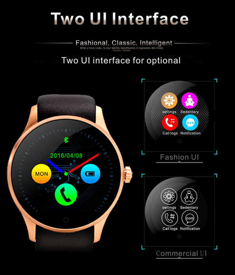 K88S Bluetooth Smart Watch Phone MTK2502C Heart Rate Monitor 2G SIM Fitness Tracker Siri Voice Control for iOS Andriod - Silver+Black