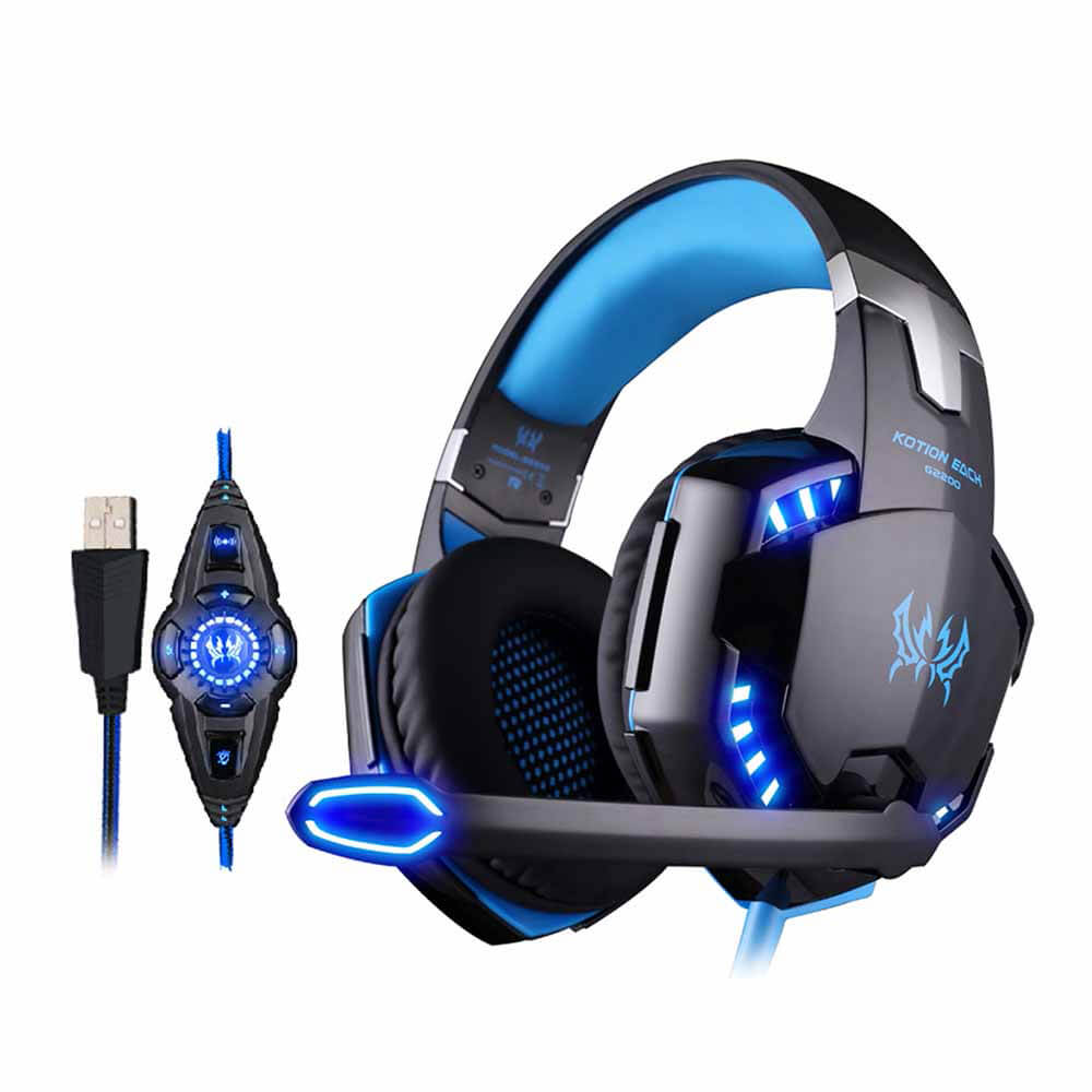 KOTION EACH G2200 USB 7.1 Vibration Gaming Headphone Surround Sound Computer Headset Earphone Headband - Black+Blue
