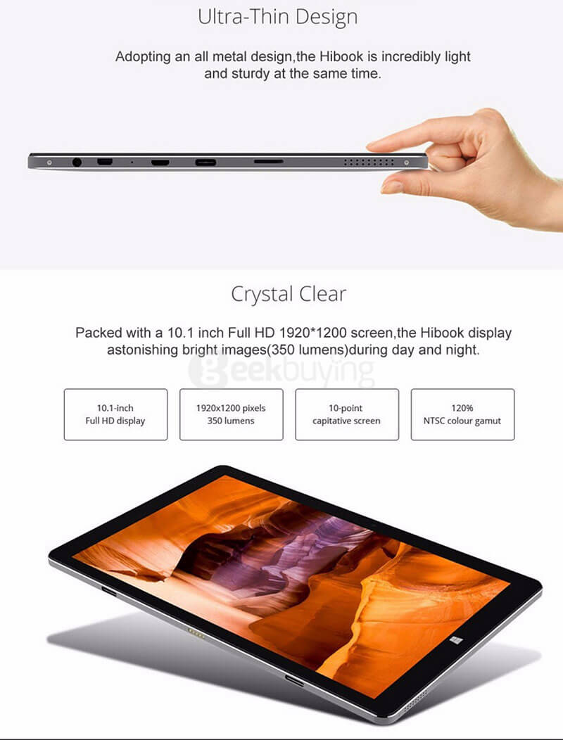 CHUWI HiBook 10.1 inch Intel Cherry Trail Z8300 Dual OS Windows10 + Android 5.1 4GB/64GB 2in1 Ultrabook Tablet Quad Core 1.84GHz IPS 1920*1200 Type-C HDMI - Gray