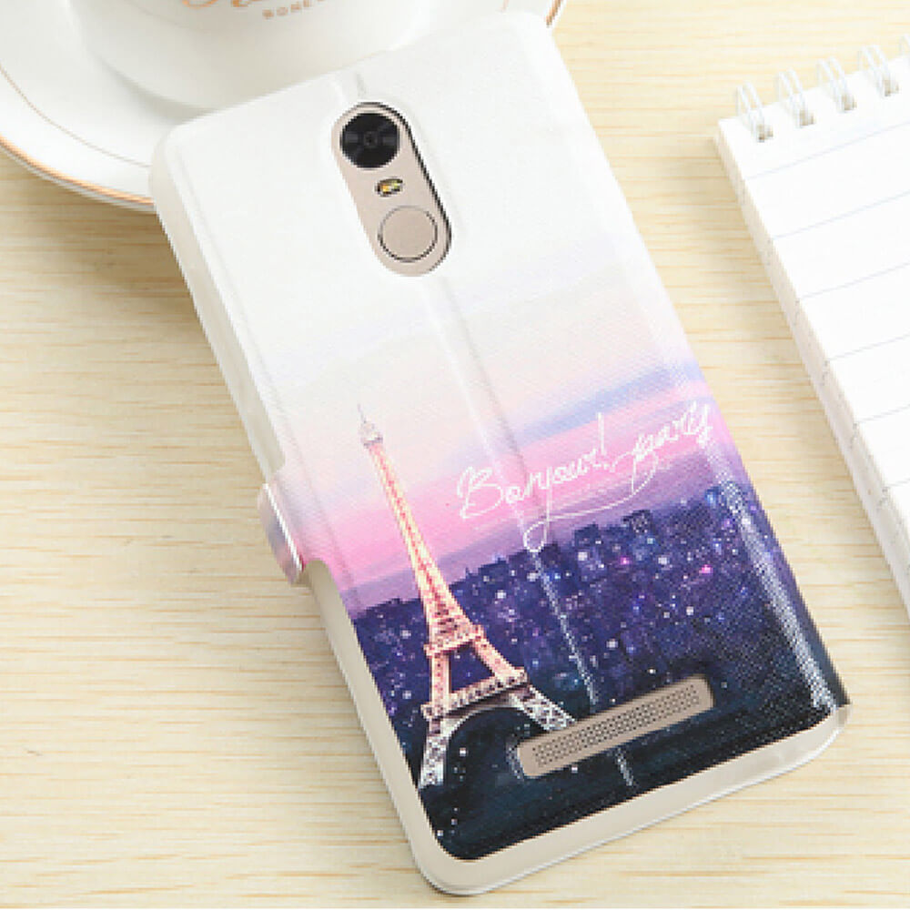 Leather Case For Xiaomi Redmi Note 3 Bracket With Window Painted Colorful Pattern Standing Protective Case - Iron Tower