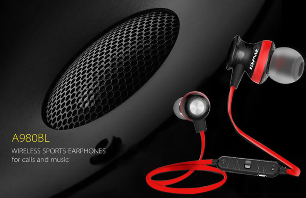 Awei A980BL Bluetooth 4.0 Wireless Sports Earphone Handsfree with Songs Track Function - Red