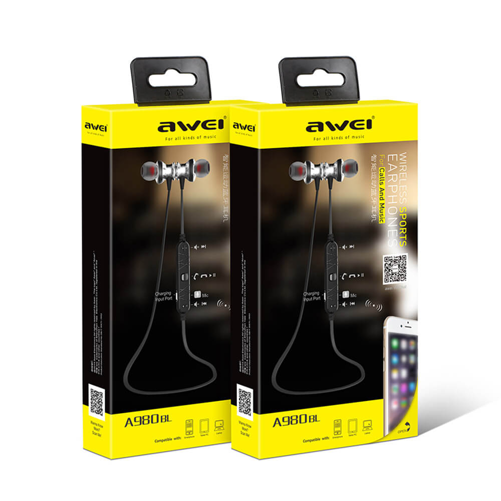 Awei A980BL Bluetooth 4.0 Wireless Sports Earphone Handsfree with Songs Track Function - Silver