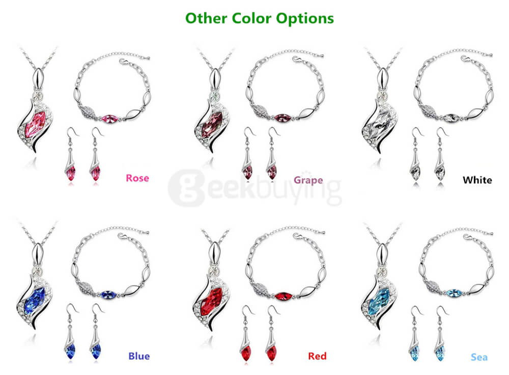Eye of Angel Bracelet Earrings Necklace Alloy Diamond Women Jewelry Sets - Green