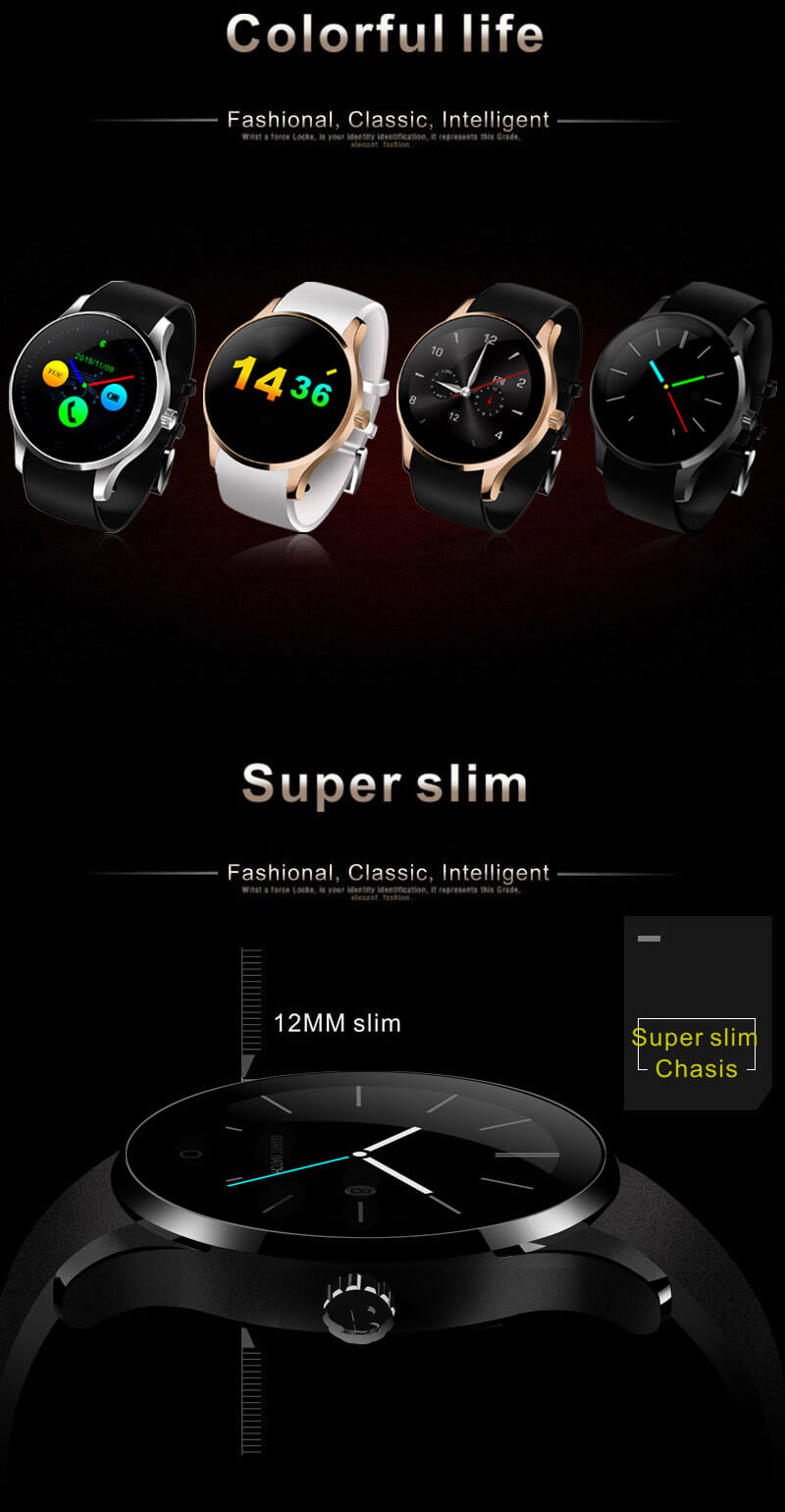 K88S Bluetooth Smart Watch Phone MTK2502C Heart Rate Monitor 2G SIM Fitness Tracker Siri Voice Control for iOS Andriod - Silver+Black