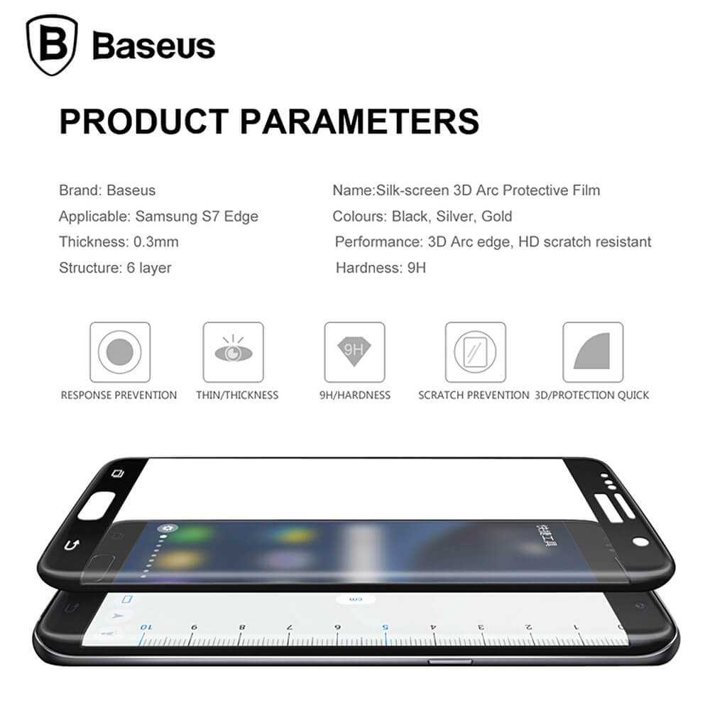 Baseus Tempered Glass For Samsung Galaxy S7 Edge Full Cover Screen Protector 0.3mm 3D Curved Edge Glass Film - Golden