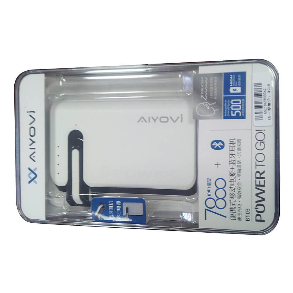 AIYOVI BT-03 Bluetooth Earphone 6600mAh Power Bank Combo - White