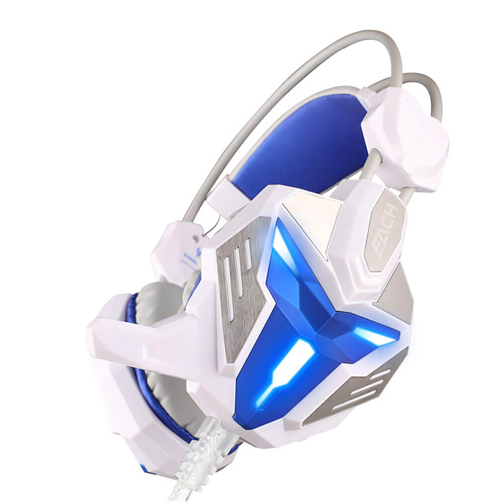 KOTION EACH G3100 3.5mm LED Adjustable USB Vibration Gaming Headset - White+Blue