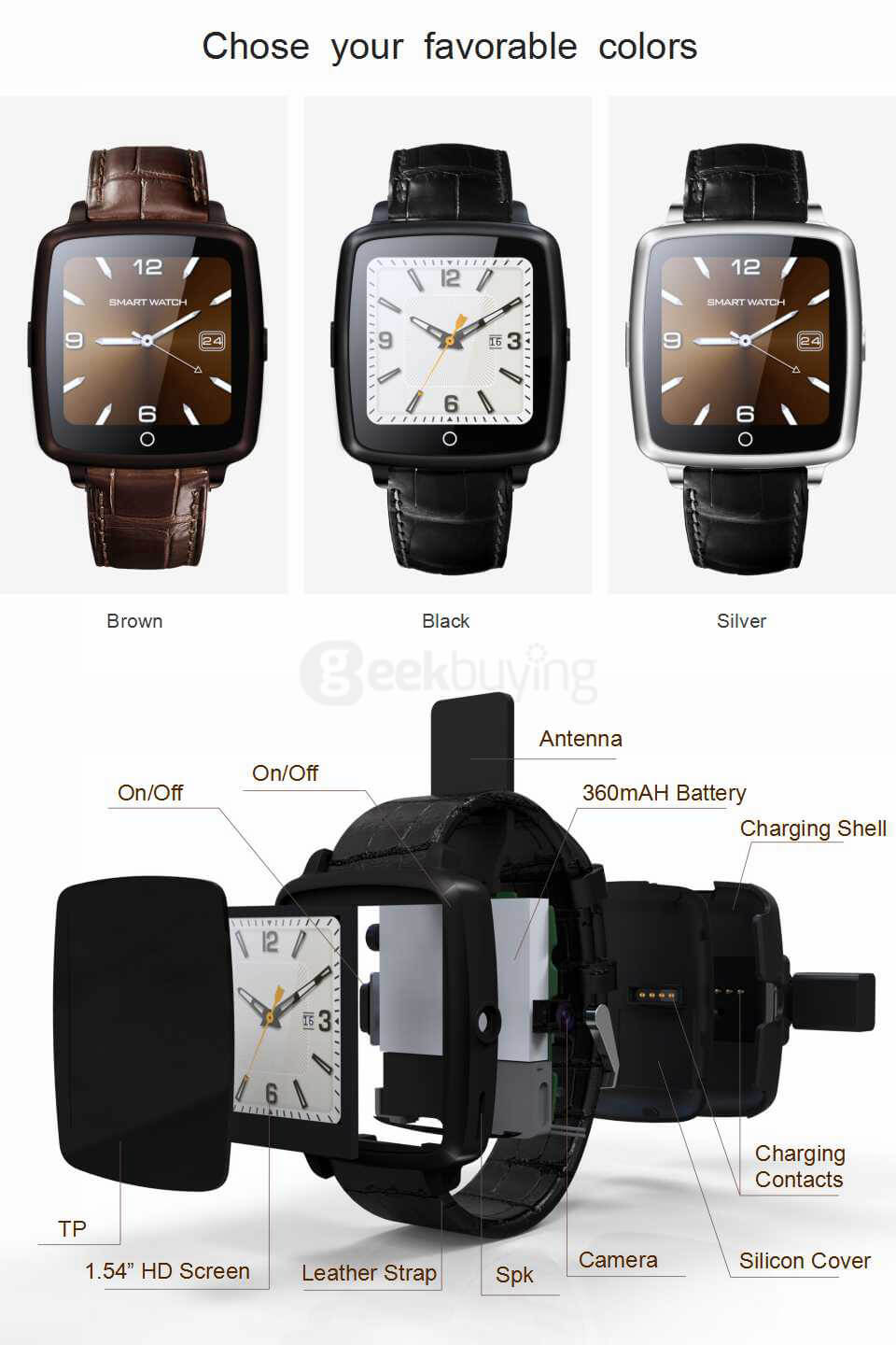 Uwatch U11C MTK2502 Bluetooth GSM Smart Watch Phone Support SIM/TF Card 1.54