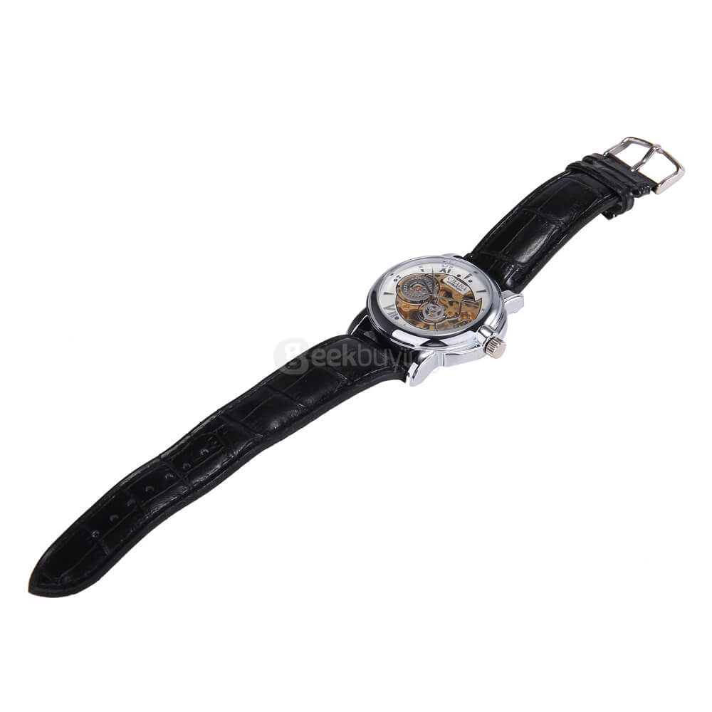 Makibes CJIABA GM0005 Luxury Leather Strap Analog Automatic Mechanical Wrist Watch for Men - Golden(with Box)