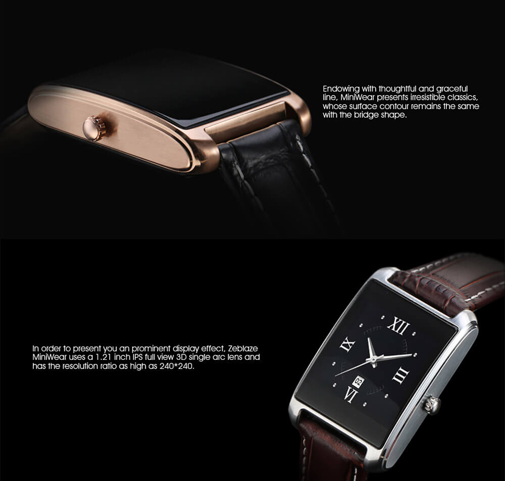 Zeblaze MiniWear BT4.0 Smart Watch MTK2502C Heart Rate Monitor Fitness Tracker IP65 Waterproof Genuine Leather Band for Android iOS - Gold