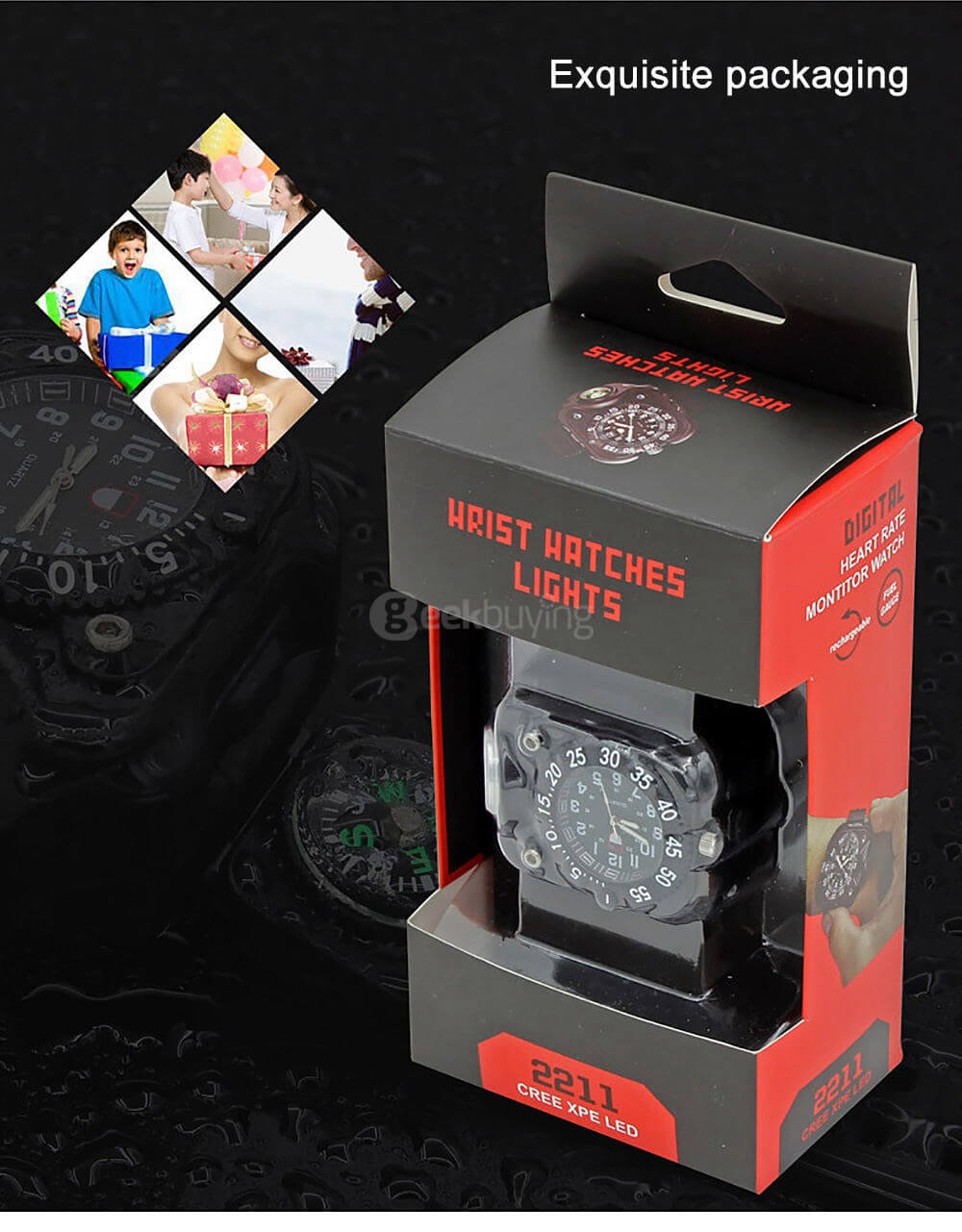 E-smarter X3 LED Light Wrist Strap Watch Flashlight for Outdoor Cool Running - Black