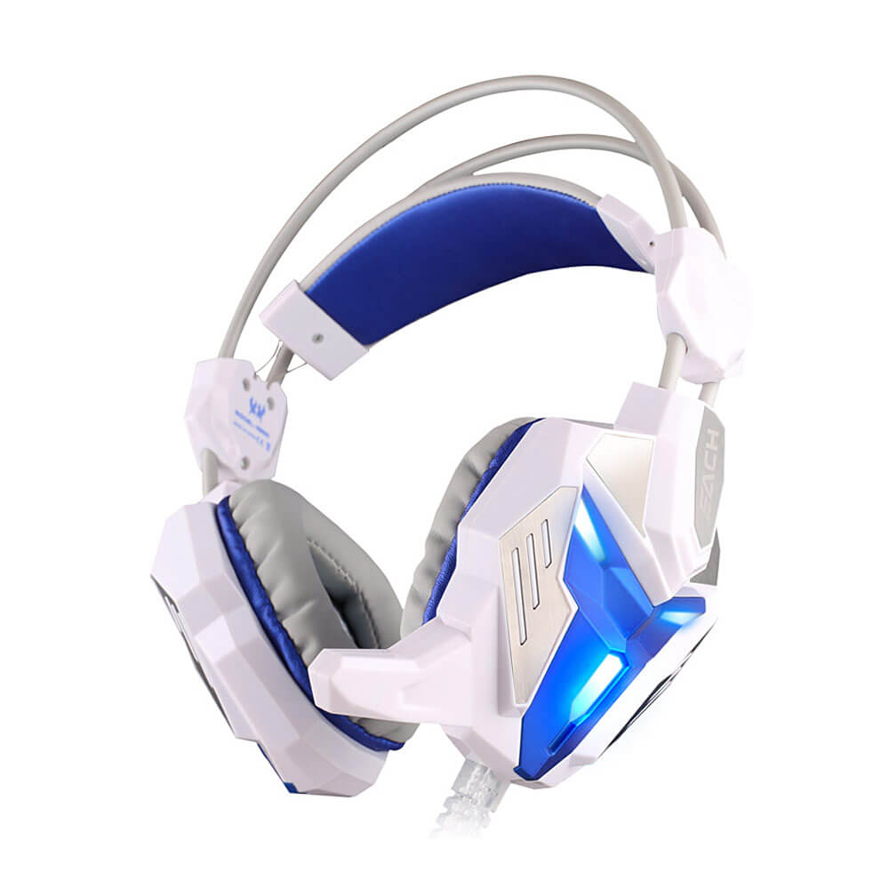 KOTION EACH G3100 3.5mm LED Adjustable USB Vibration Gaming Headset - White+Blue