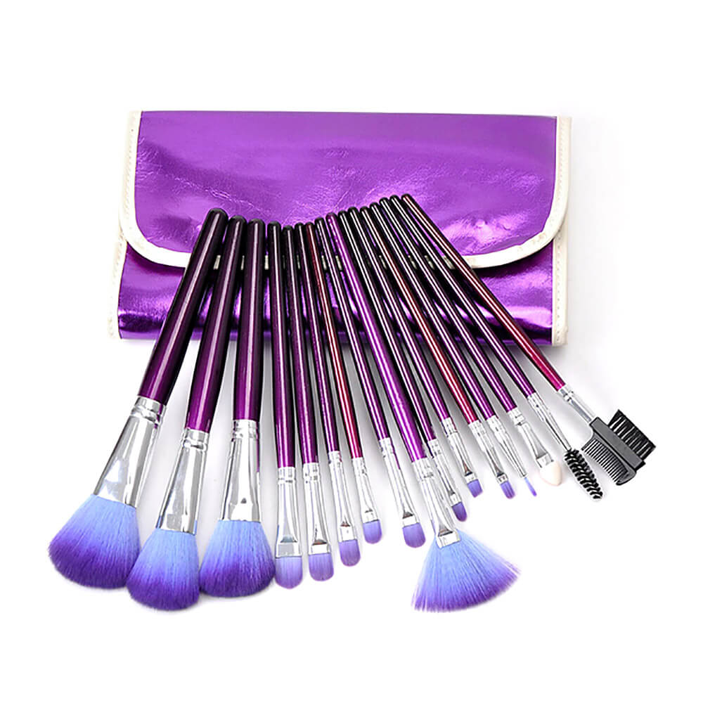 Fashion Make Up Brush Tools 1 Set 16 PCs Professional Makeup Cosmetic Brush Set Kit Pouch Purple With Purple Brush Bag