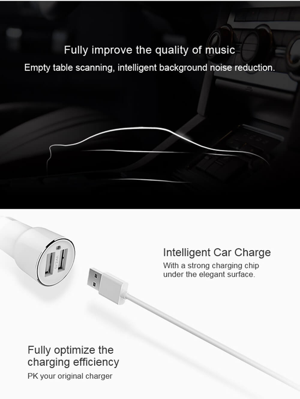 Original Xiaomi Roidmi 2S BFQ02RM Music Bluetooth Car Charger Car Player Answer Calls 2.4A Fast Charge Dual USB Interface FM Radio Compatible iOS and Anroid- White