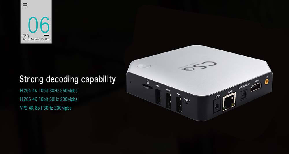 CSQ RK3229 4K KODI TV BOX Android 4.4 1G/8G 4K 10bit H.265/H.264 802.11 b/g /n LAN HDMI2.0 Smart Media Player - Black