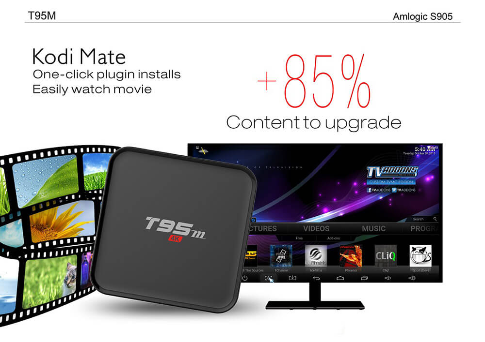 T95M Amlogic S905 Android 5.1 4K TV BOX 1G/8G 802.11 b/g/n LAN KODI HDMI Dolby 3G - Black