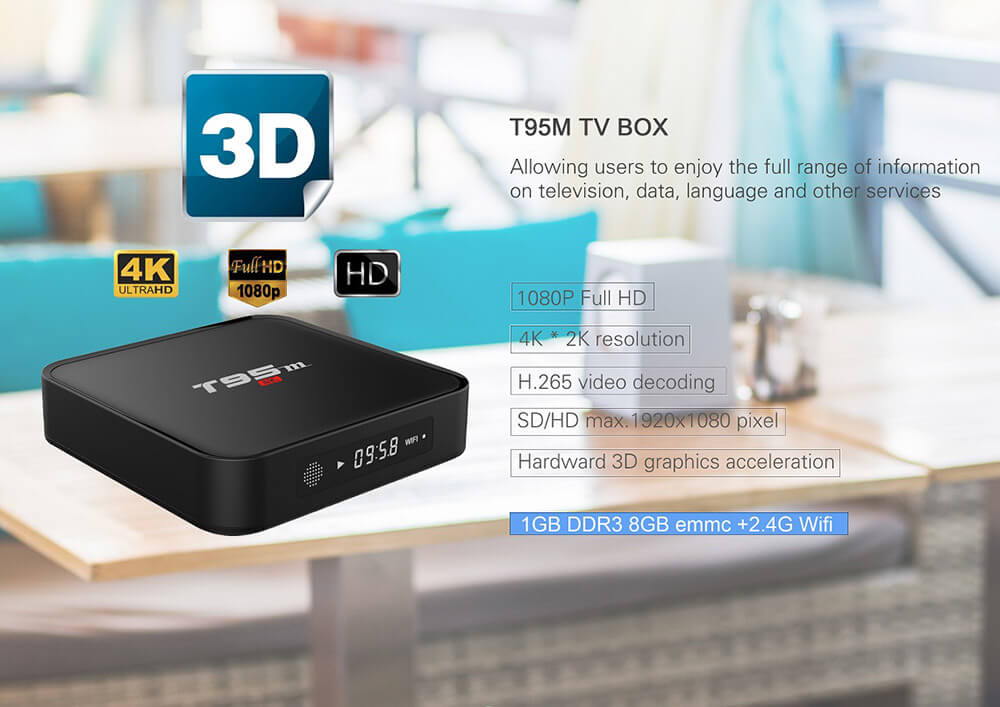 T95M Amlogic S905 Android 5.1 4K TV BOX 1G/8G 802.11 b/g/n LAN KODI HDMI Dolby 3G - Black