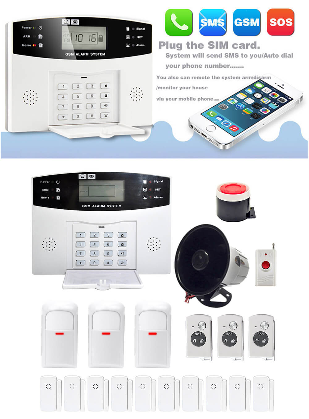 YA-500-GSM-30 LCD Wireless GSM Autodial SMS Home House Office Security Burglar Alarm System