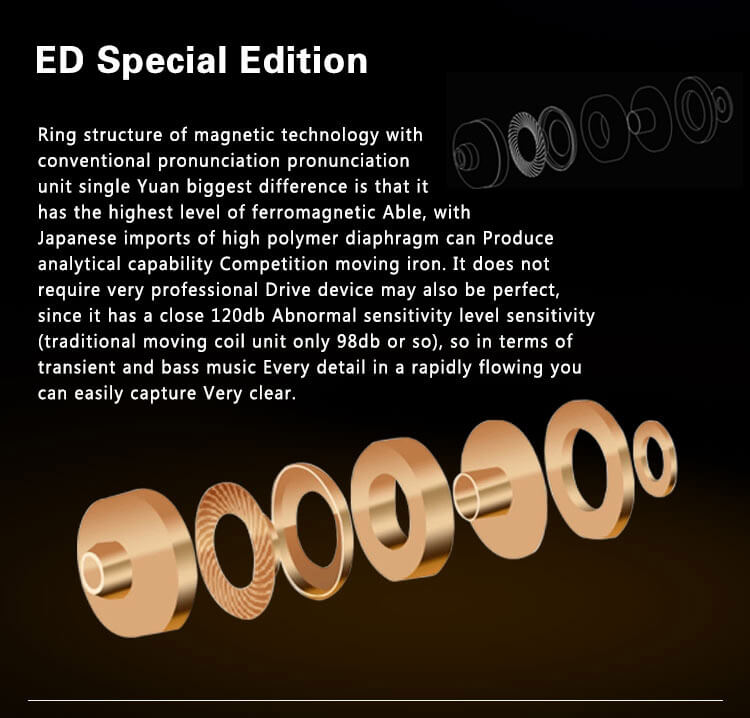 KZ ED2 Gold Plated Double Magnets Drivers Noise Isolating HiFi Earphone