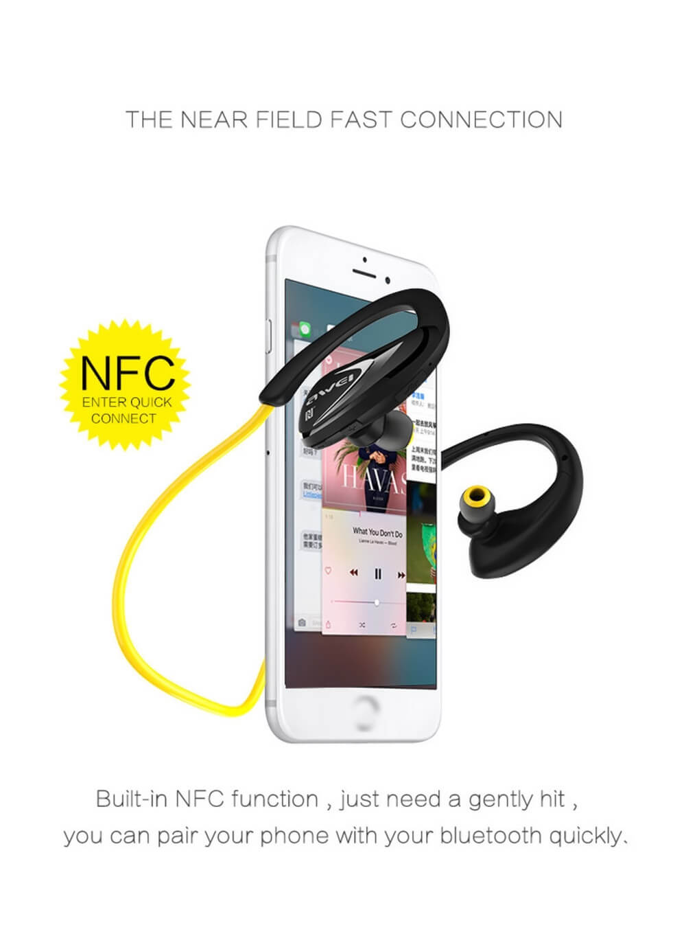 Awei A880BL Wireless Bluetooth V4.0 Headphones Sports Stereo Earphones - Yellow