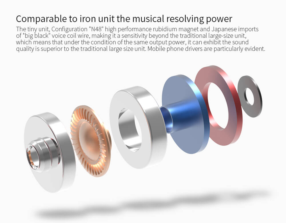 KZ HDS1 Miniature 3.5mm In-ear Earphone HIFI Wire Headphone Metal Bass Stereo Dynamic Headset with Mic - Red