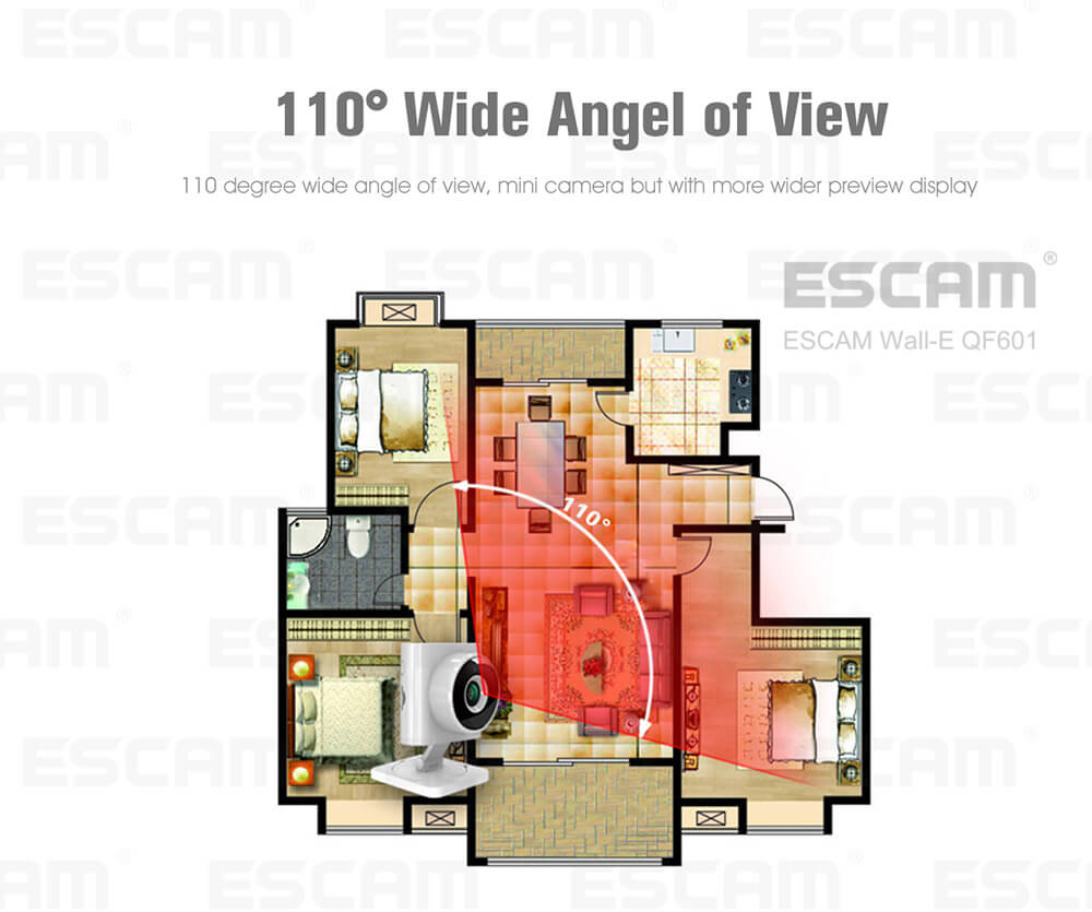 ESCAM Wall-E QF601 WiFi IP Camera 720P 110 Degrees Wide Angle 2.8mm Lens Onvif Network Camera Night Vision