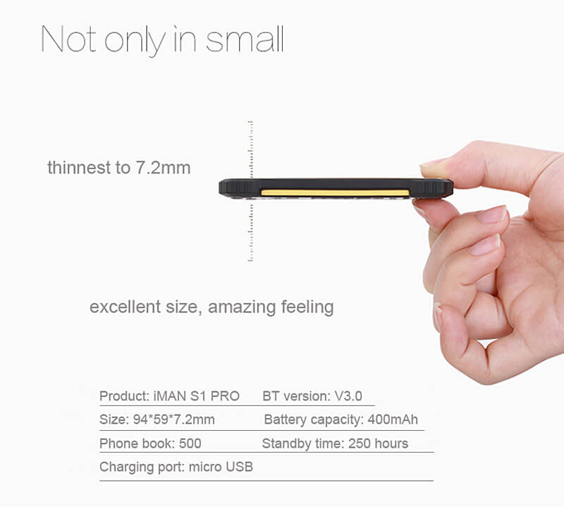 iMAN S1 PRO 7.2mm Ultra Thin 1 Inch HD MT6261D Single Core IP67 Cell Phone Mini Pocket Card Waterproof Shockproof Bluetooth Pedometer - Black