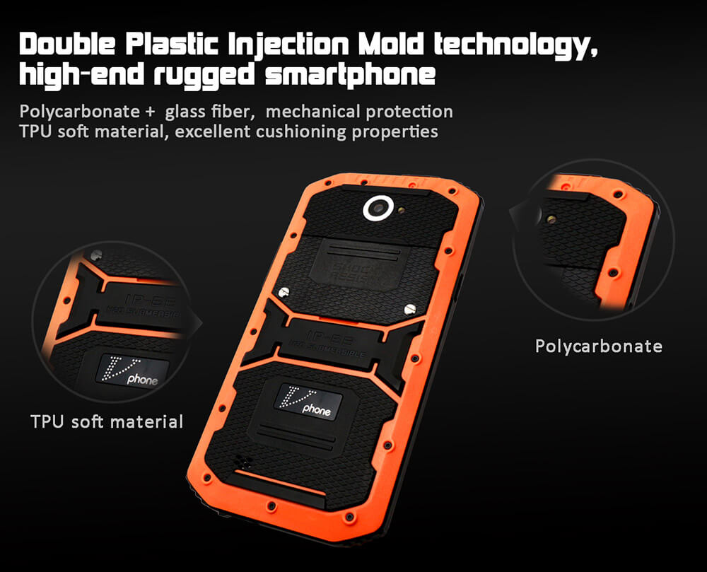 Vphone X3 IP67 5.5inch HD 4G LTE Android 5.1 MT6735 Quad Core 2GB 16GB Rugged Smartphone Waterproof Dustproof Shockproof 13.0MP 4500mAh Battery - Black