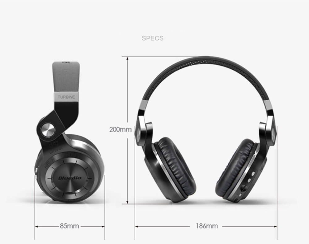 Bluedio T2+ Bluetooth4.1 Wireless Stereo Headphone TF Card FM Music Headset - Blue