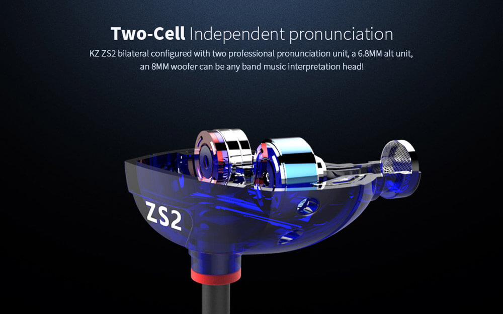 Original KZ ZS2 In-ear Dual Dynamic Unit Heavy Bass Headphone with Mic for Xiaomi Samsung iPhone