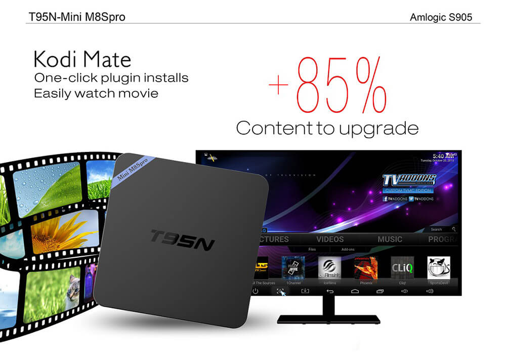 T95N-Mini M8Spro 4K Android 5.1 Amlogic S905 TV BOX 2G/8G 802.11 b/g/n LAN KODI HDMI Dolby 3G - Black