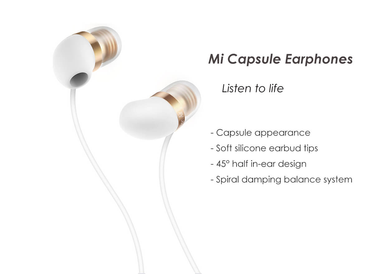 Original Xiaomi Capsule Earphone In-Ear Earphone Wire Control Mic for iPhone iPod Android Smartphones - Black