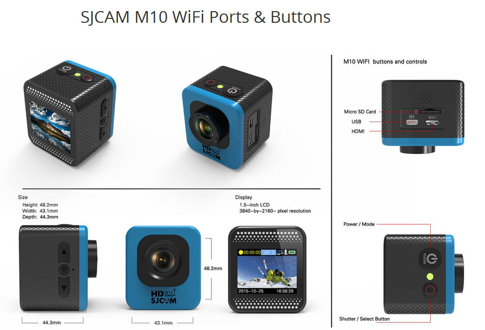 SJCAM M10 WiFi Mini Cube 12MP 1080P Novatek Sports Camera Standard Version 1.5 Inch 170 Wide Angle Lens Waterproof HD Camcorder Car DVR - Blue