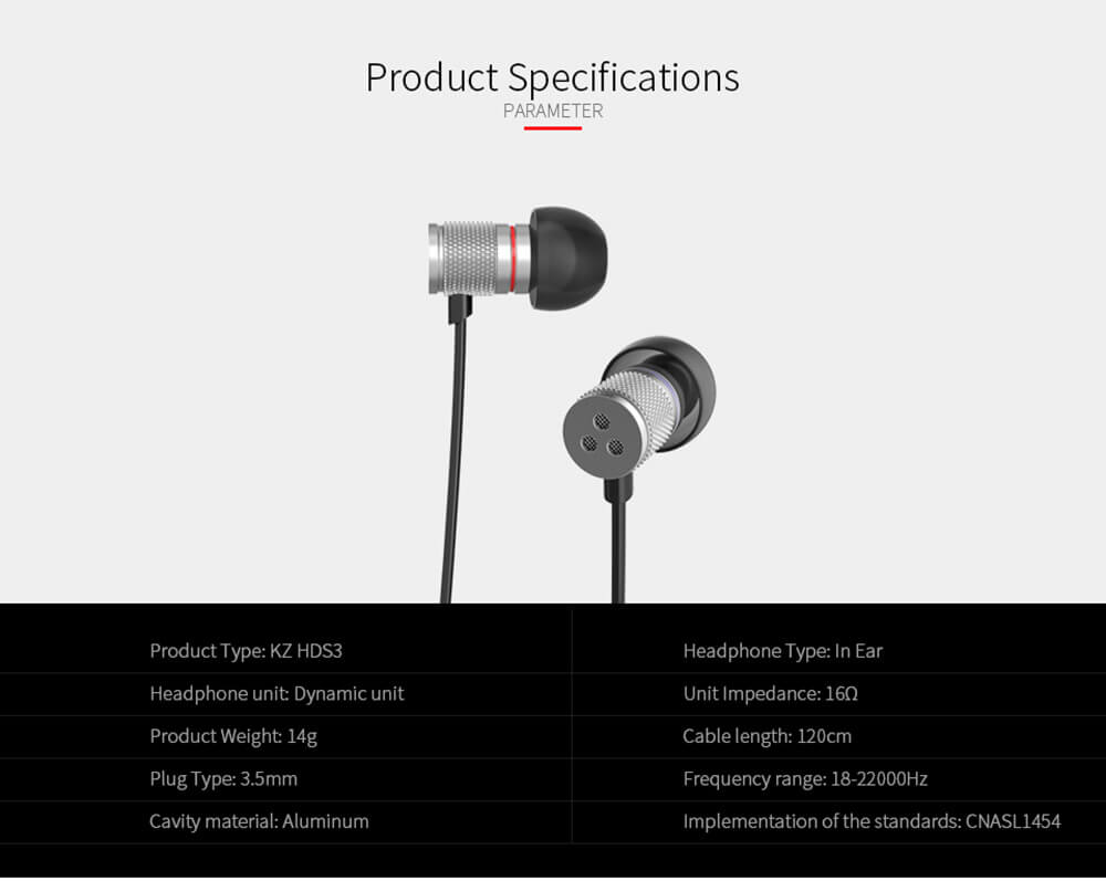 KZ HDS3 Bass Stereo In Ear Earphones Music Sports Headset - Silver Gray