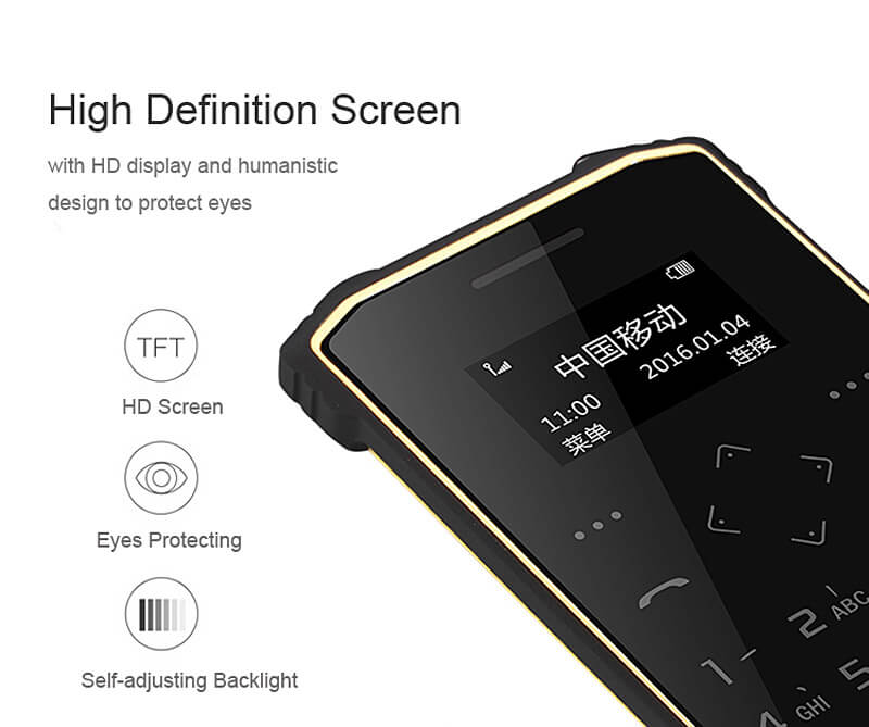 iMAN S1 PRO 7.2mm Ultra Thin 1 Inch HD MT6261D Single Core IP67 Cell Phone Mini Pocket Card Waterproof Shockproof Bluetooth Pedometer - Black