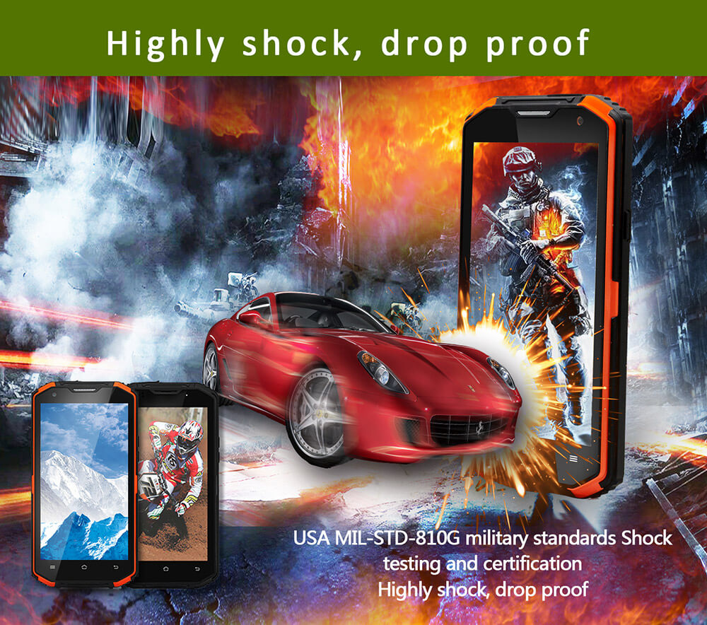 Vphone X3 IP67 5.5inch HD 4G LTE Android 5.1 MT6735 Quad Core 2GB 16GB Rugged Smartphone Waterproof Dustproof Shockproof 13.0MP 4500mAh Battery - Black