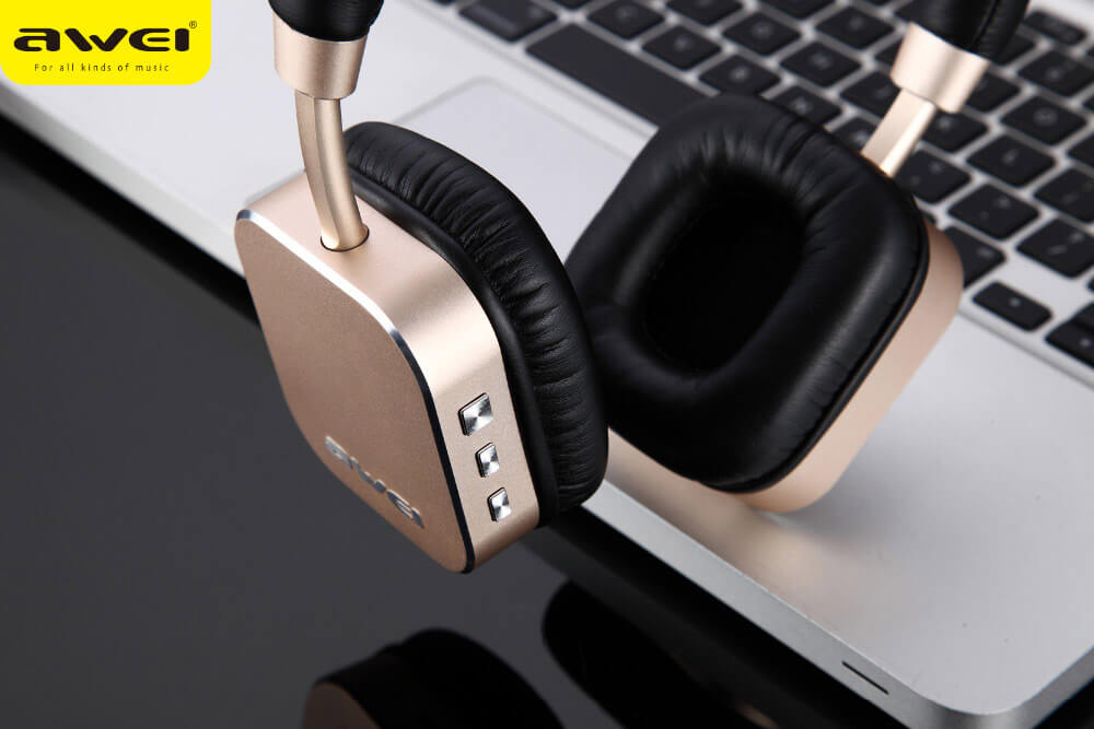 Awei A900BL Bluetooth Bass Stereo Wireless Headphones Bluetooth Headset with Mic - Gold