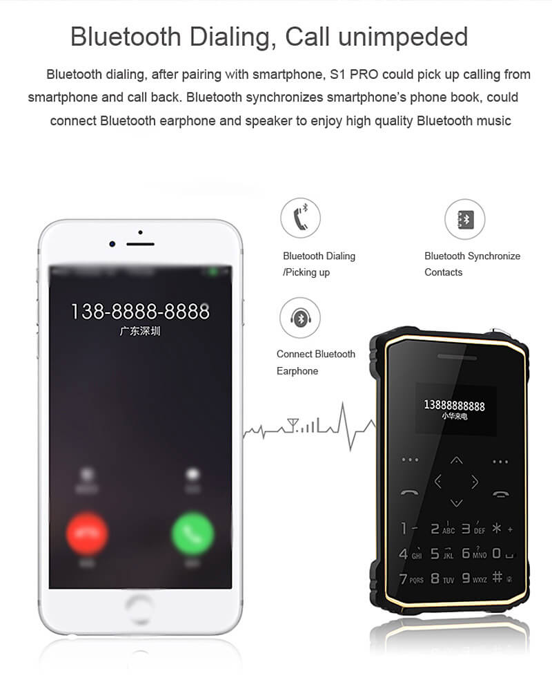 iMAN S1 PRO 7.2mm Ultra Thin 1 Inch HD MT6261D Single Core IP67 Cell Phone Mini Pocket Card Waterproof Shockproof Bluetooth Pedometer - Black