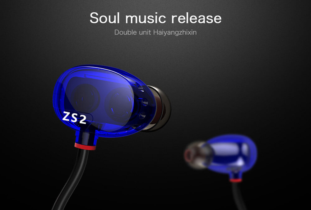 Original KZ ZS2 In-ear Dual Dynamic Unit Heavy Bass Headphone with Mic for Xiaomi Samsung iPhone