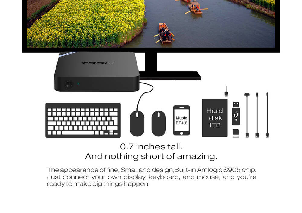 T95N-Mini M8Spro 4K Android 5.1 Amlogic S905 TV BOX 2G/8G 802.11 b/g/n LAN KODI HDMI Dolby 3G - Black