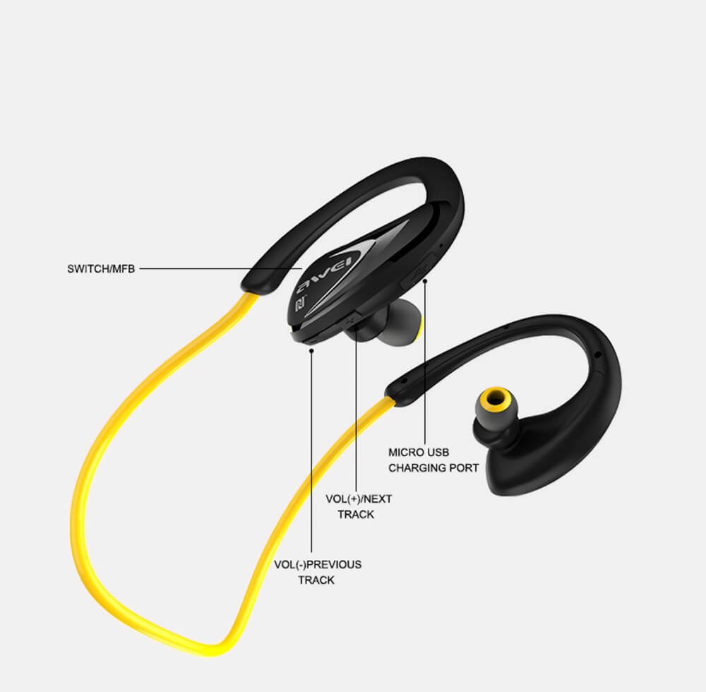 Awei A880BL Wireless Bluetooth V4.0 Headphones Sports Stereo Earphones - Yellow