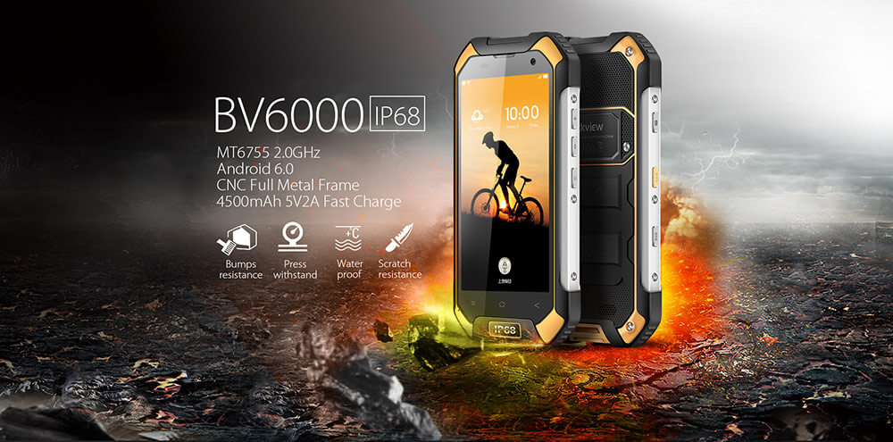 Blackview BV6000 4.7inch HD IP68 Waterproof Shockproof Scratch-proof Rugged Phone MT6755 Octa Core Android 6.0 3GB 32GB 13.0MP NFC Fast Charge - Yellow