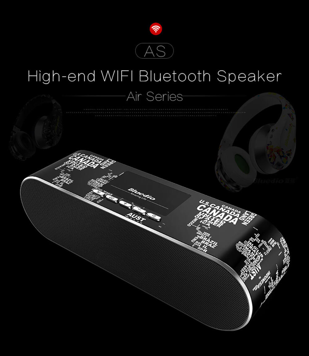 Bluedio AS Bluetooth4.1 WiFi Speaker Music Player Dual Mode Loudspeaker for Laptop Mobile Phone - Black