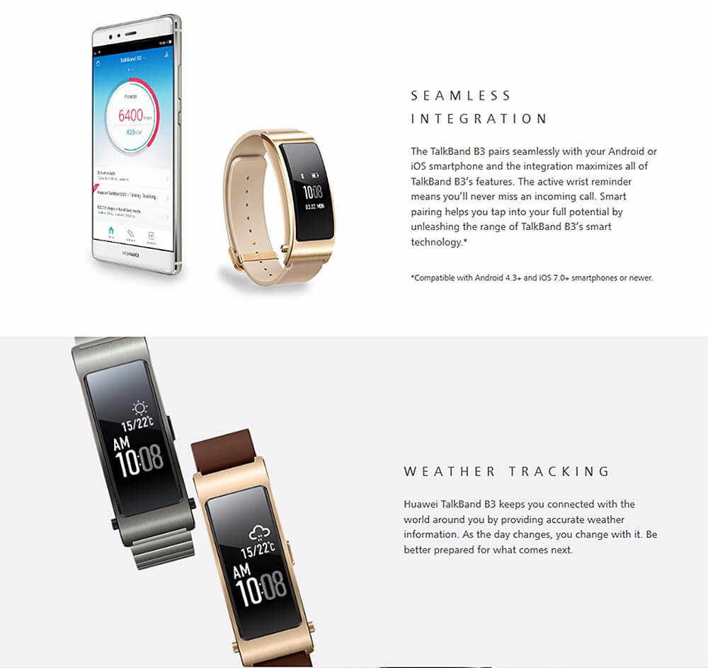 Huawei TalkBand B3 Bluetooth 4.2 Headset Smart Bracelet 5 Modes Sports Fitness Tracker Call Reminder Anti-lost For Android iOS (Leather Strap) - Brown