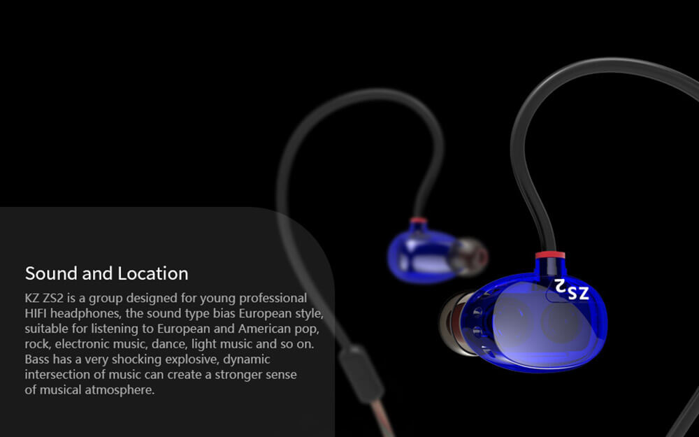 Original KZ ZS2 In-ear Dual Dynamic Unit Heavy Bass Headphone with Mic for Xiaomi Samsung iPhone