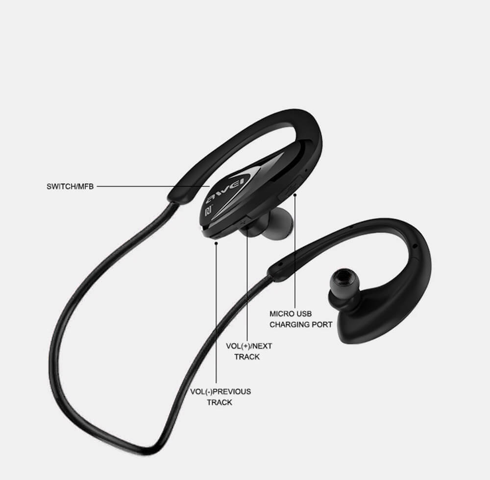 Awei A880BL Wireless Bluetooth V4.0 Headphones Sports Stereo Earphones - Black