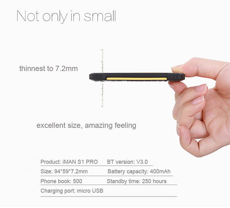 iMAN S1 PRO 7.2mm Ultra Thin 1 Inch HD MT6261D Single Core IP67 Cell Phone Mini Pocket Card Waterproof Shockproof Bluetooth Pedometer - Yellow