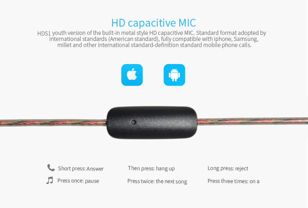 KZ HDS1 Miniature 3.5mm In-ear Earphone HIFI Wire Headphone Metal Bass Stereo Dynamic Headset with Mic - Red